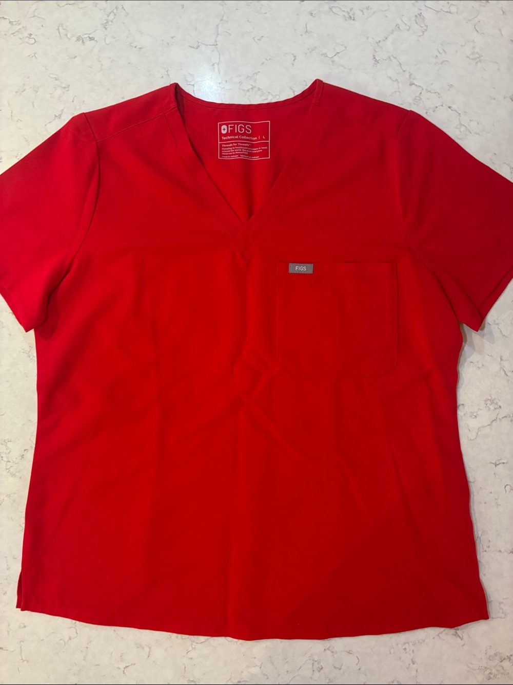 Figs Women’s Large Catarina Red V-Neck Scrub Top Front Chest Pocket